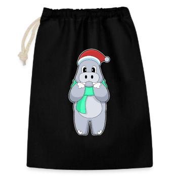 Nilpferd Weihnachten Winter - Geschenkbeutel aus Baumwolle (30 x 45 cm) - Schwarz - Vorne
