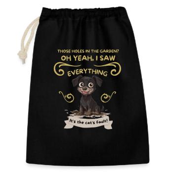 Schlammbespritzter Welpe: Katzenschuld - Geschenkbeutel aus Baumwolle (30 x 45 cm) - Schwarz - Vorne