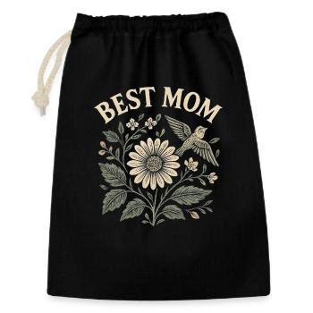Best Mom Muttertag Geschenk Blumen Motiv mit Vogel - Geschenkbeutel aus Baumwolle (30 x 45 cm) - Schwarz - Vorne