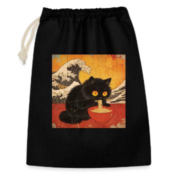 Japan Cat Ramen Noodles Retro Wave Pattern - Gift Bag 30 x 45 cm - black - Front