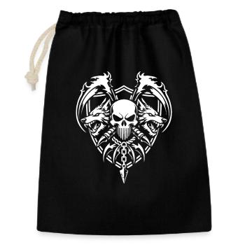 Totenkopf und Zwillingswölfe Krieger-Emblem - Geschenkbeutel aus Baumwolle (30 x 45 cm) - Schwarz - Vorne