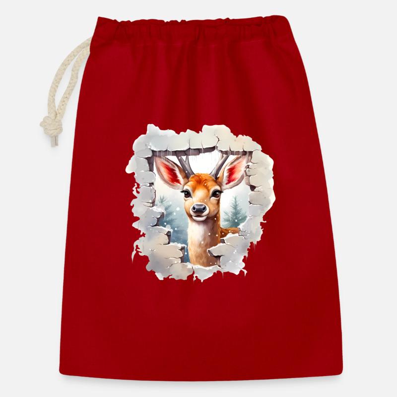 Cerf d’hiver dans le trou dans le mur - Sac cadeau 30 x 45 cm - rouge