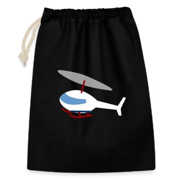 Weißer Hubschrauber / Helicopter - Geschenkbeutel aus Baumwolle (30 x 45 cm) - Schwarz - Vorne
