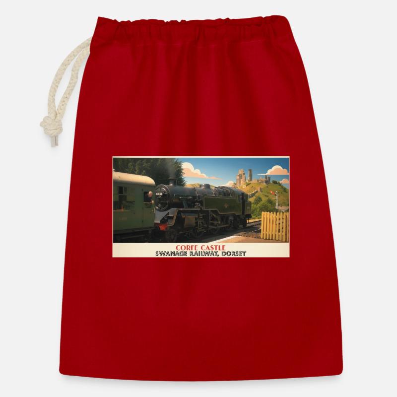Affiche du train à vapeur du château de Corfe - Sac cadeau 30 x 45 cm - rouge