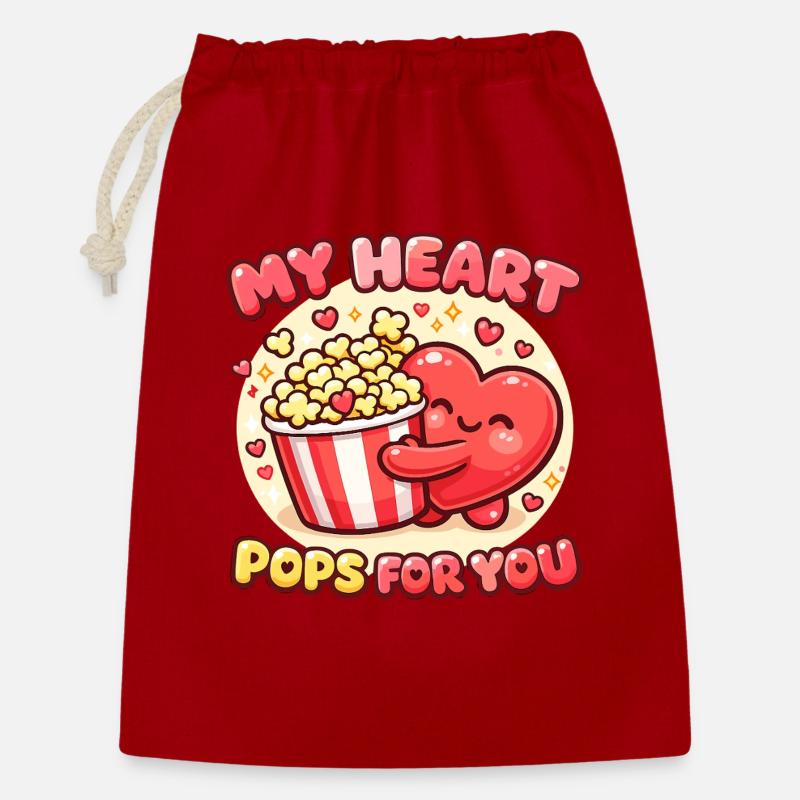 Søde popcornhjerter Valentinsdag - Gavepose 30 x 45 cm - rød