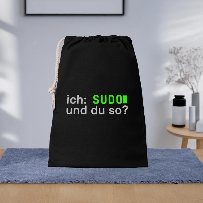 ich: SUDO und du so? Linux Spruch - Programmierer Geschenkbeutel aus Baumwolle (30 x 45 cm)