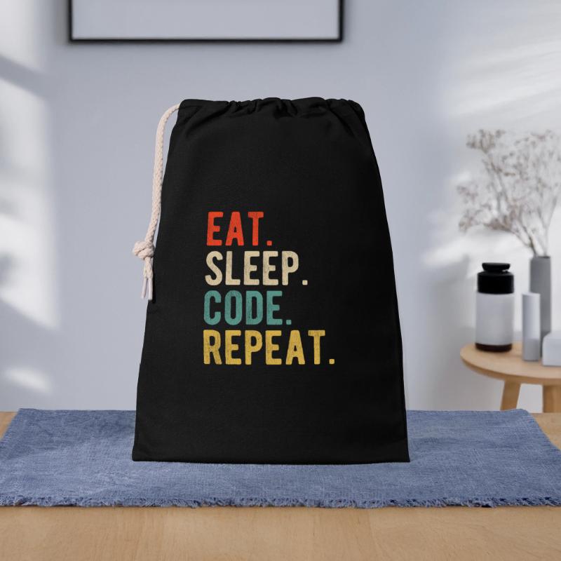 Eat Sleep Code Repeat Programmer Nerd Retro Sac cadeau 30 x 45 cm