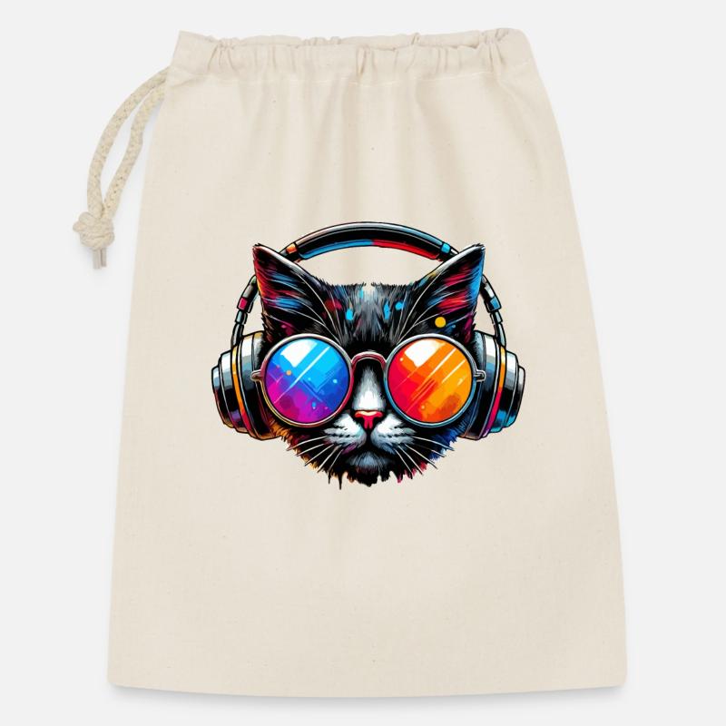 DJ Cat - Disco & Party Cat - Geschenkbeutel aus Baumwolle (30 x 45 cm) - Natur