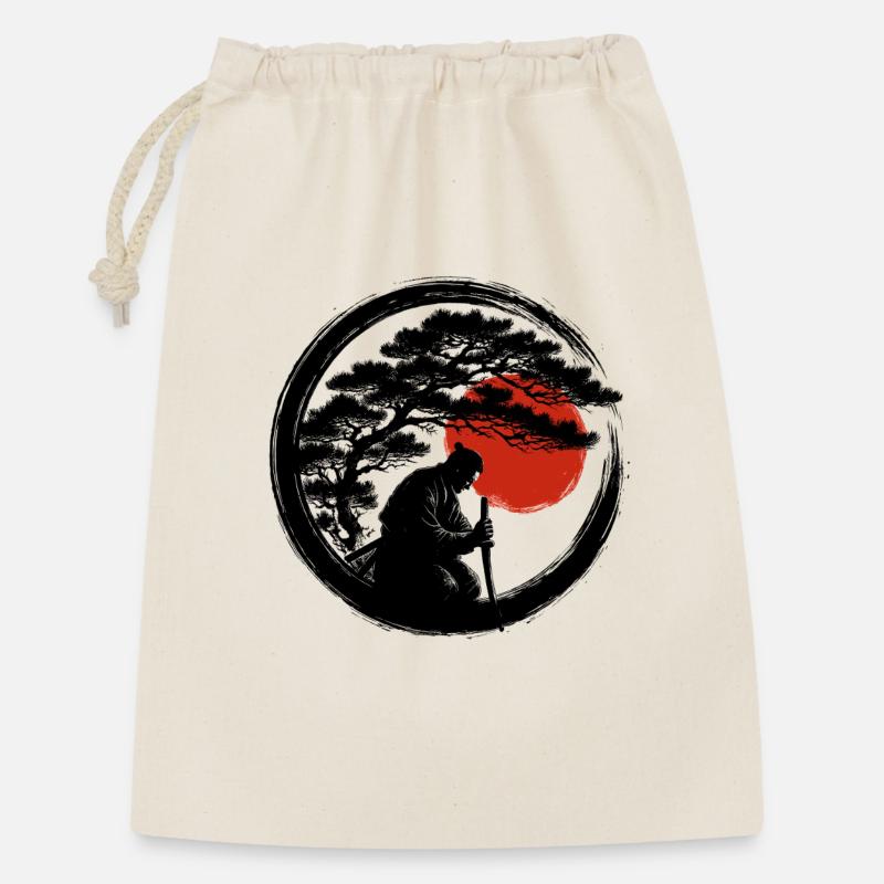 Enso Samurai Meditation mit roter Sonne - Geschenkbeutel aus Baumwolle (30 x 45 cm) - Natur