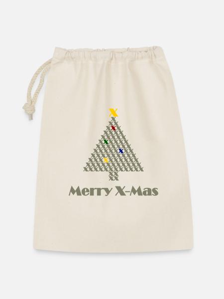 Merry X-Mas! - Geschenkbeutel aus Baumwolle (30 x 45 cm) - Natur