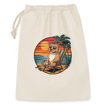 Drôle de chien pitbull sur la plage pendant le coucher de soleil des vacances d’été - Sac cadeau 30 x 45 cm - nature - Devant