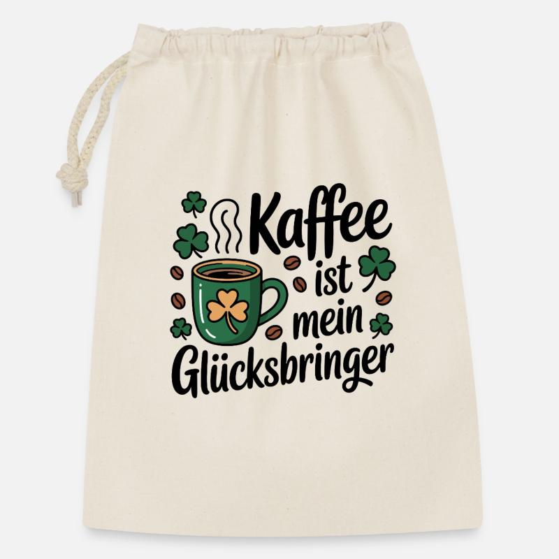 Kaffee ist mein Glücksbringer - Geschenkbeutel aus Baumwolle (30 x 45 cm) - Natur