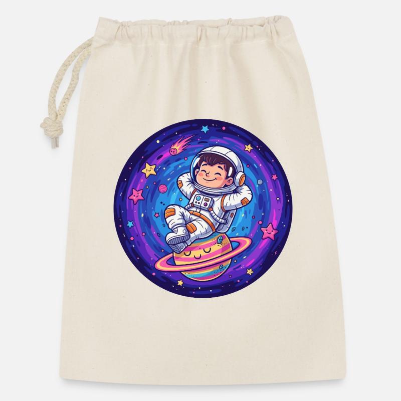 Kleiner Astronaut im Sternentor - Geschenkbeutel aus Baumwolle (30 x 45 cm) - Natur