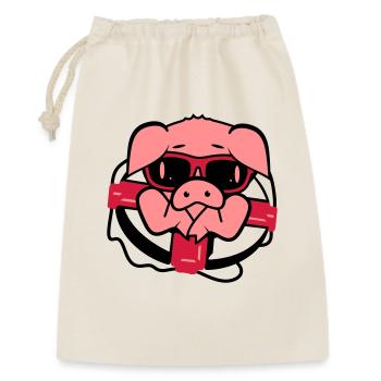 Schwein mit Brille und Rettungsring - Geschenkbeutel aus Baumwolle (30 x 45 cm) - Natur - Vorne