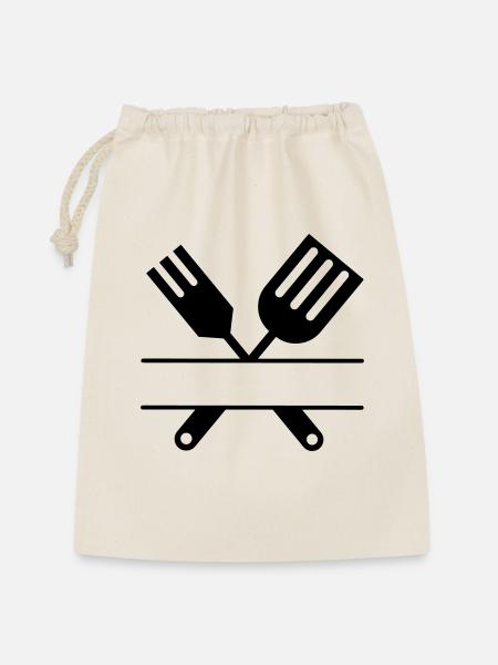 Grill-Emblem Besteck Monogramm - Geschenkbeutel aus Baumwolle (30 x 45 cm) - Natur