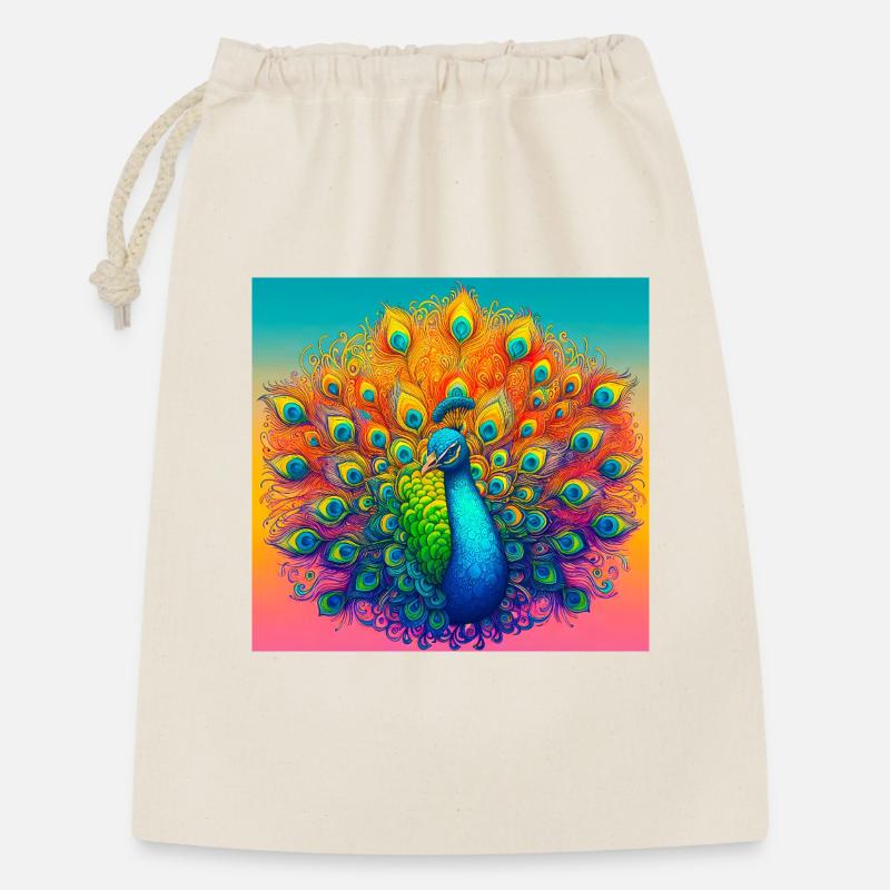 Pfau - Geschenkbeutel aus Baumwolle (30 x 45 cm) - Natur