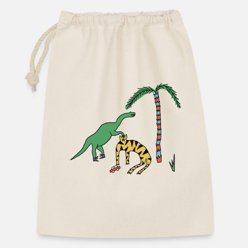 Tiger & Dino  - Geschenkbeutel aus Baumwolle (30 x 45 cm) - Natur