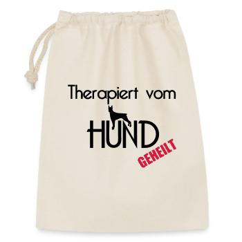 Therapiert vom Hund Hunde Tier Haustier Geschenk - Geschenkbeutel aus Baumwolle (30 x 45 cm) - Natur - Vorne