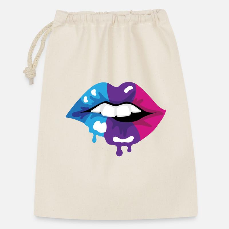 Farbige Lippen - Geschenkbeutel aus Baumwolle (30 x 45 cm) - Natur