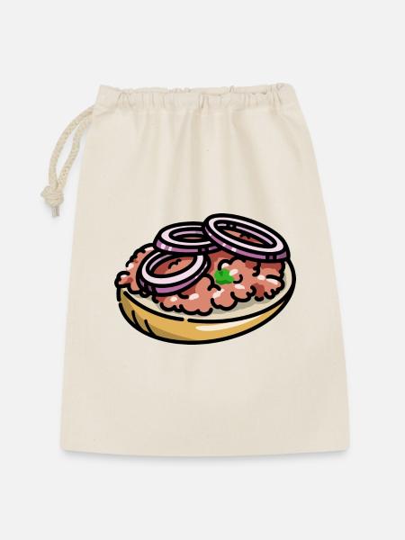Comic Mettbrötchen Mett Hack Brötchen Zwiebeln - Geschenkbeutel aus Baumwolle (30 x 45 cm) - Natur
