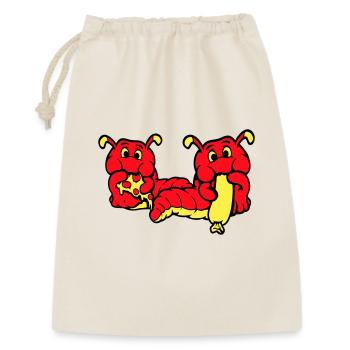 2 chenilles ver heureux manger pizza saucisse manger - Sac cadeau 30 x 45 cm - nature - Devant