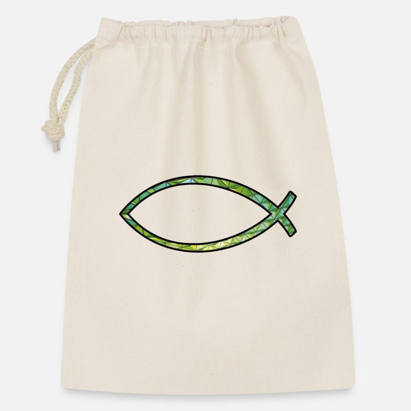 Ichtus Fisch (Diamant, grün) - Geschenkbeutel aus Baumwolle (30 x 45 cm) - Natur