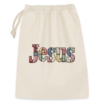 Patchwork Jesus Schriftzug - Geschenkbeutel aus Baumwolle (30 x 45 cm) - Natur - Vorne