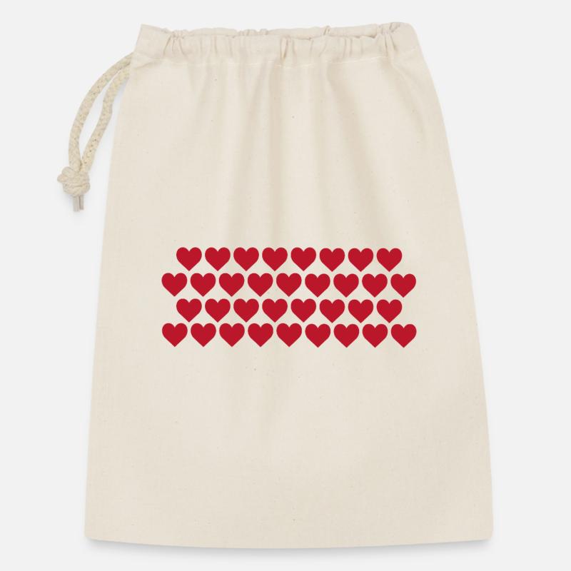Rote Herzen - Geschenkbeutel aus Baumwolle (30 x 45 cm) - Natur