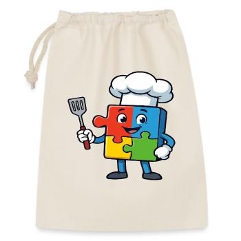 Puzzle Piece Chef Maskottchen - Geschenkbeutel aus Baumwolle (30 x 45 cm) - Natur - Vorne