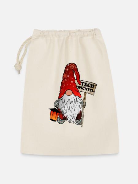 Tech Wichtel – IT Weihnachtsgnom - Geschenkbeutel aus Baumwolle (30 x 45 cm) - Natur