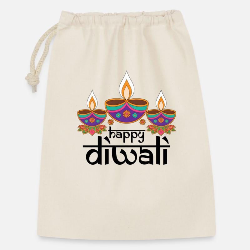 Three Colorful Diyas Feast Patterns - Gift Bag 30 x 45 cm - nature