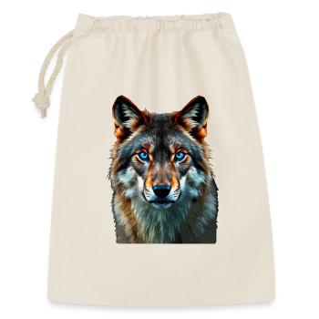 The Sapphire Gaze: Intensives Porträt eines Wolfes - Geschenkbeutel aus Baumwolle (30 x 45 cm) - Natur - Vorne