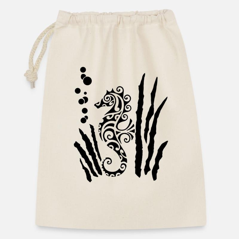 Schwarzes Stammes-Seepferdchen - Geschenkbeutel aus Baumwolle (30 x 45 cm) - Natur