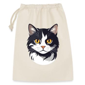 schwarz weiß Katzenkopf Grafik süß Katze Goldaugen - Geschenkbeutel aus Baumwolle (30 x 45 cm) - Natur - Vorne