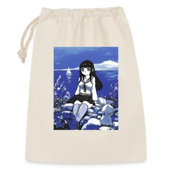 Seemann Mädchen Schulmädchen am Meeres in Blau - Geschenkbeutel aus Baumwolle (30 x 45 cm) - Natur - Vorne