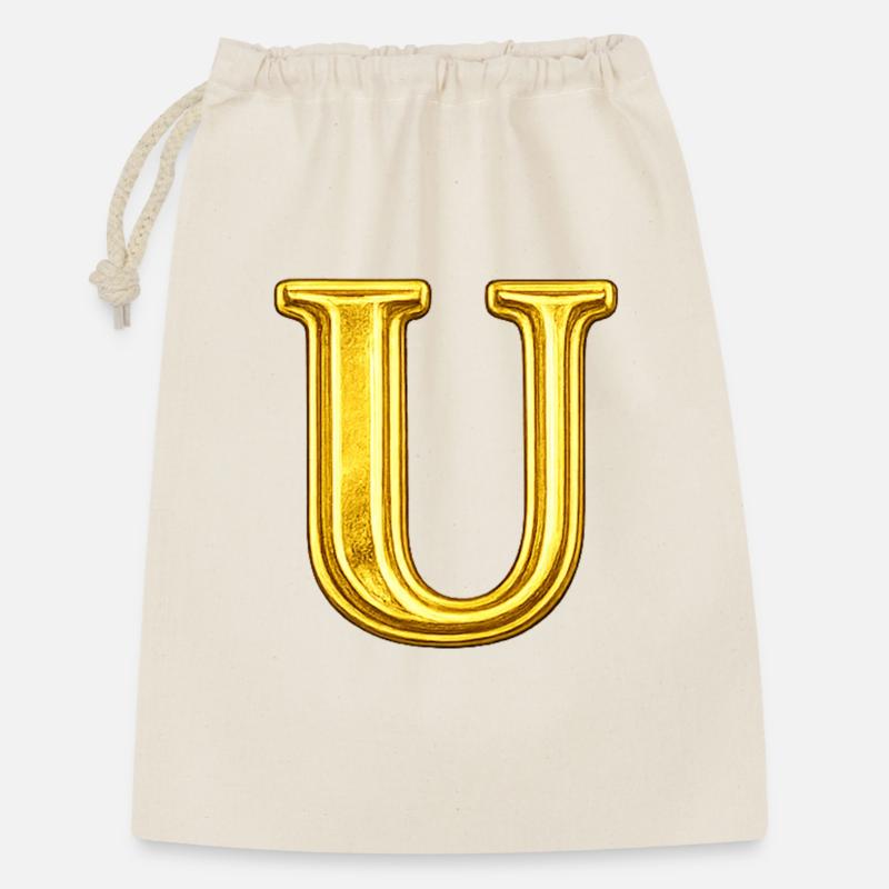 Goldenes U Monogramm - Geschenkbeutel aus Baumwolle (30 x 45 cm) - Natur