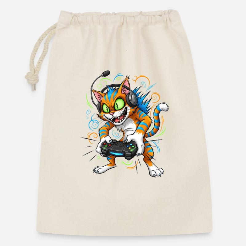 Neon Gaming Katze mit Controller Gamer Kater - Geschenkbeutel aus Baumwolle (30 x 45 cm) - Natur