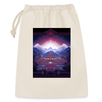 Psy Art - Pagode in Berglandschaft - Geschenkbeutel aus Baumwolle (30 x 45 cm) - Natur - Vorne