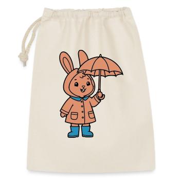 Niedlicher Hase Regenmantel Schirm - Geschenkbeutel aus Baumwolle (30 x 45 cm) - Natur - Vorne