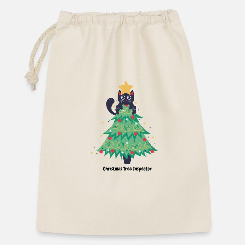 pull de noël chat dans sapin - Sac cadeau 30 x 45 cm - nature