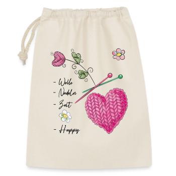 Coeur tricoté avec des fleurs et des aiguilles à tricoter - Sac cadeau 30 x 45 cm - nature - Devant