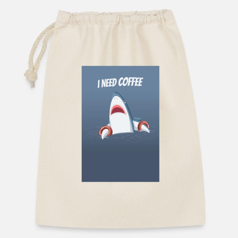 I Need Coffee Funny Shark Design - Geschenkbeutel aus Baumwolle (30 x 45 cm) - Natur