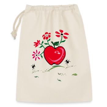 Apfel, Blumengruß, Ameisen - Geschenkbeutel aus Baumwolle (30 x 45 cm) - Natur - Vorne