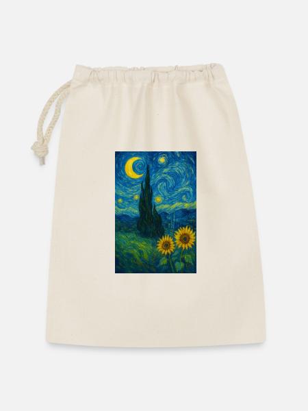 Sternennacht mit Sonnenblumen - Geschenkbeutel aus Baumwolle (30 x 45 cm) - Natur