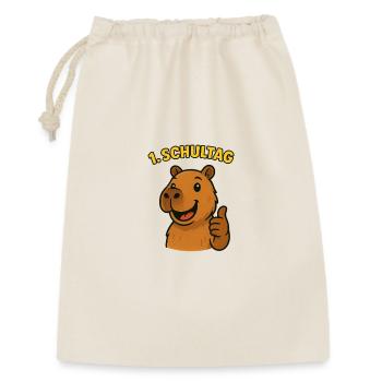 Capybara 1. Schultag | Einschulung Kinder Design - Geschenkbeutel aus Baumwolle (30 x 45 cm) - Natur - Vorne