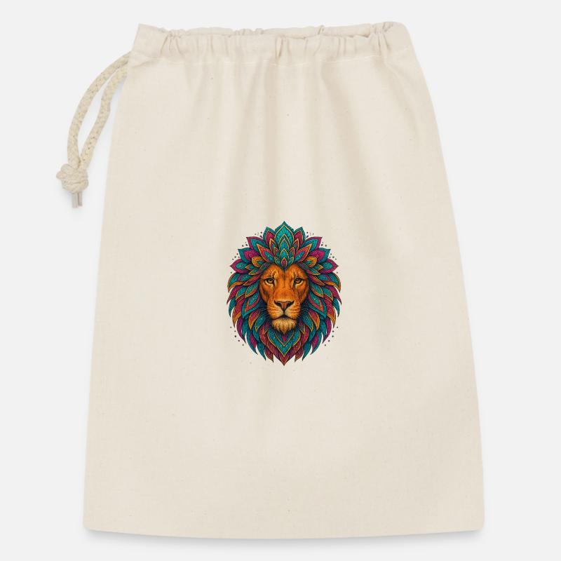 Mandala-Löwe – bunter Kopf - Geschenkbeutel aus Baumwolle (30 x 45 cm) - Natur