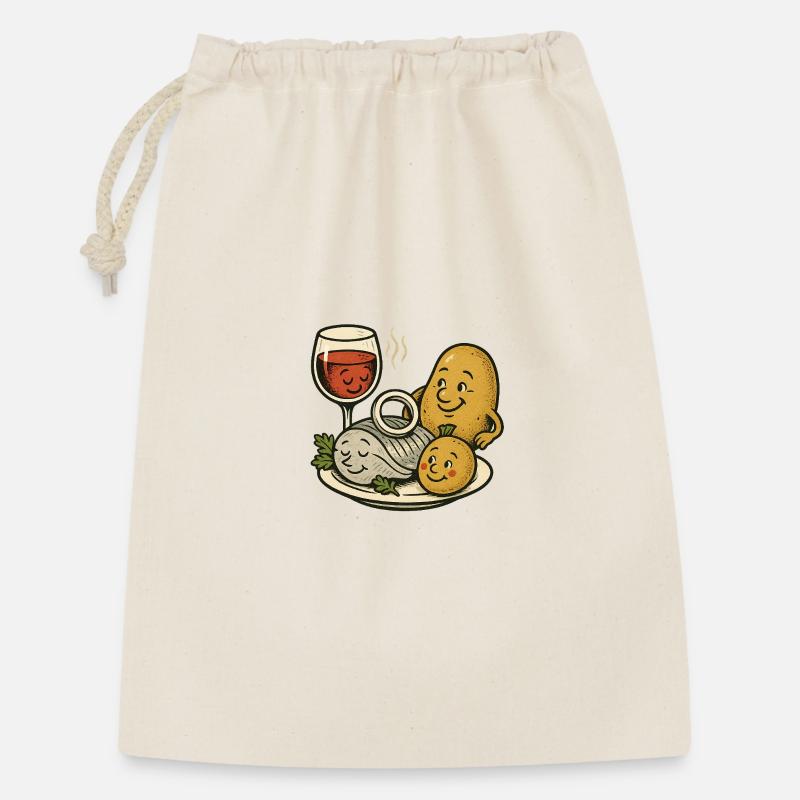 Selödka (Häring eingelegt) Wein und Pellkartoffel - Geschenkbeutel aus Baumwolle (30 x 45 cm) - Natur