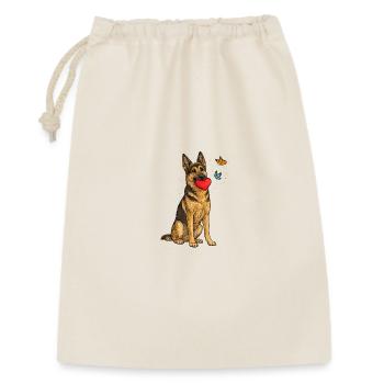 Deutscher Schäferhund mit Herz und Schmetterlingen - Geschenkbeutel aus Baumwolle (30 x 45 cm) - Natur - Vorne
