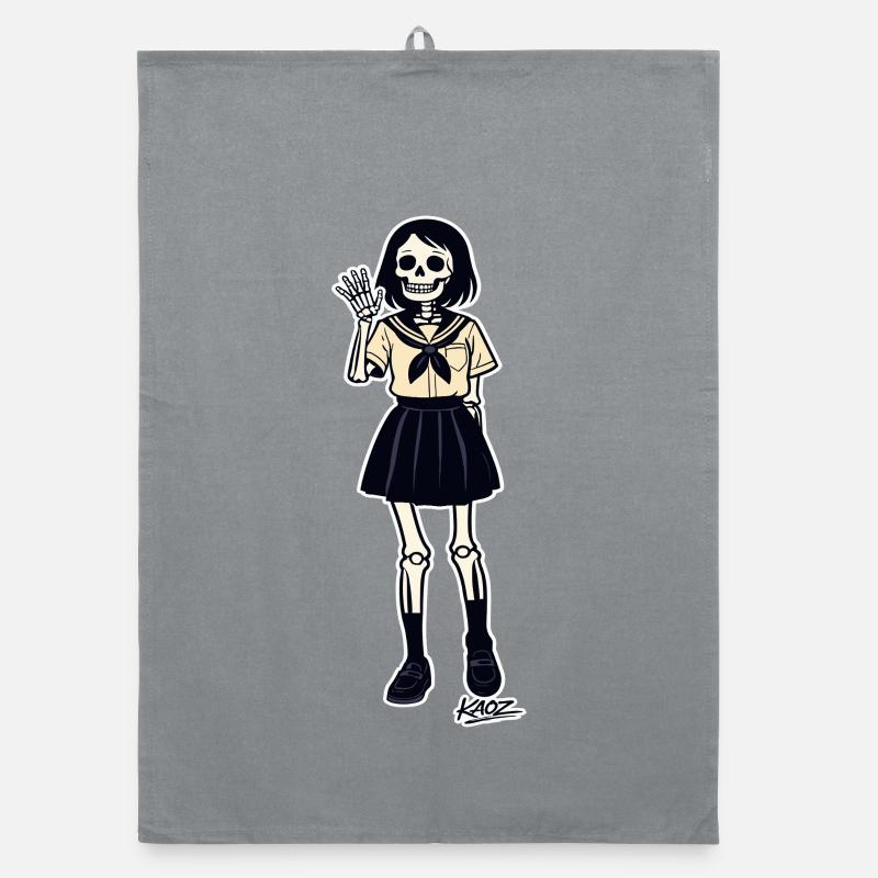 Skeleton Schoolgirl Portrait Organic dish towel