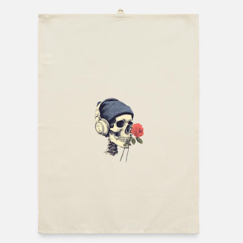 Skull mit Kopfhörern und Rose Organic Geschirrtuch